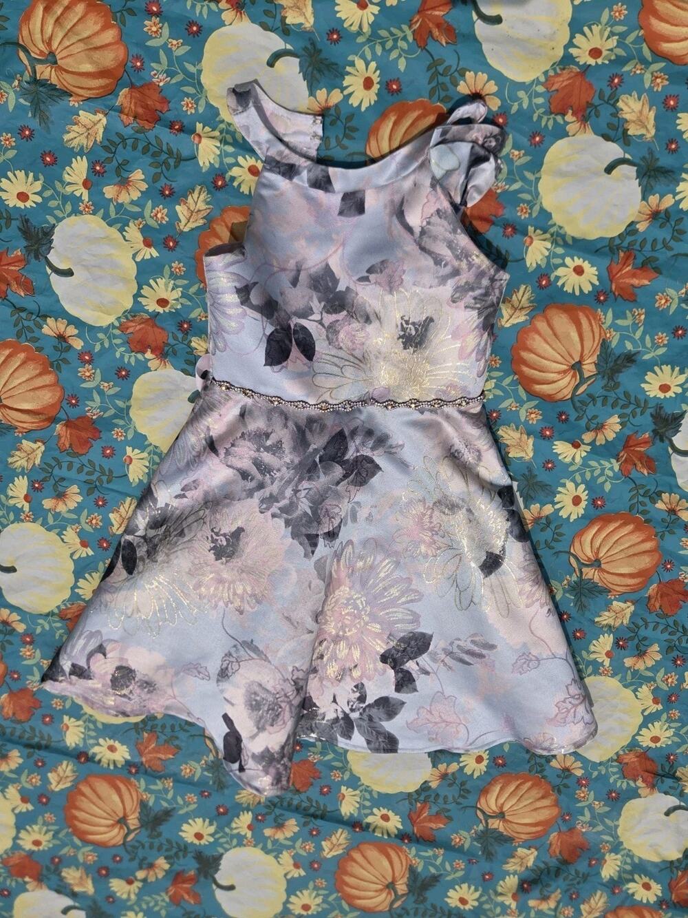 Rare Editions sleeveless metallic floral party dress Girls 6 To 7
